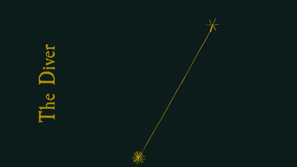 The Diver: One of the stars forming the world-plane (6 rays) completely fades away and the constellation is redrawn for the final time. The brilliant lantern (18 rays) is connected to the last dimmer star (6 rays) by an unbreaking tether.